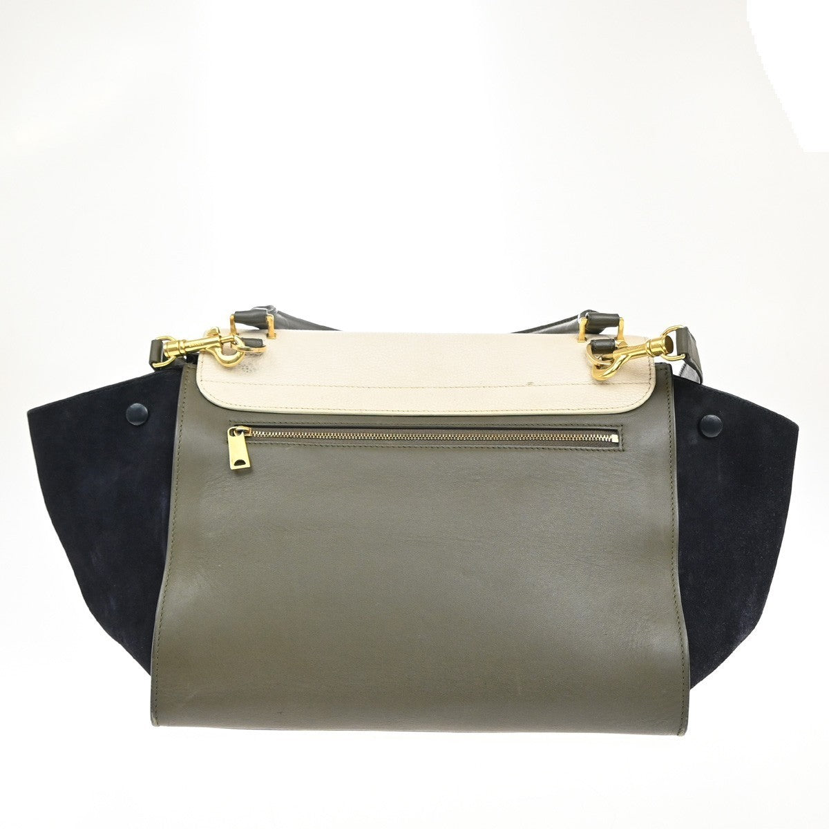 CELINE Trapeze Tricolor 2way Shoulder Bag Leather Suede Khaki White Blue 87EG174