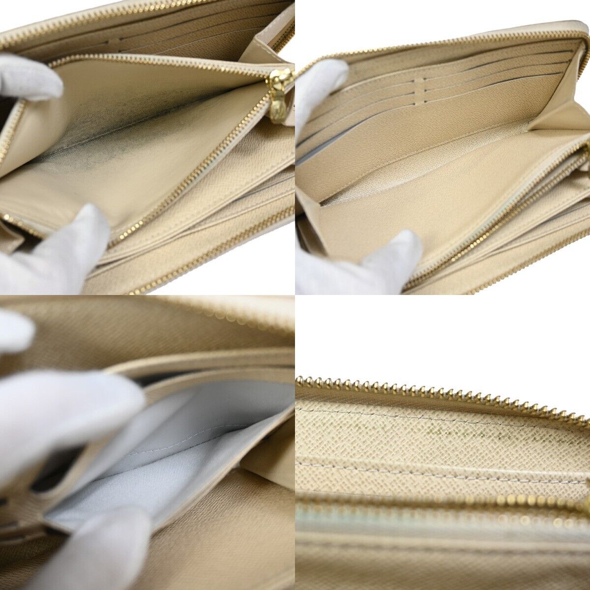 LOUIS VUITTON Long Zippy Wallet Purse Damier Azur Leather White N60019 32SH751