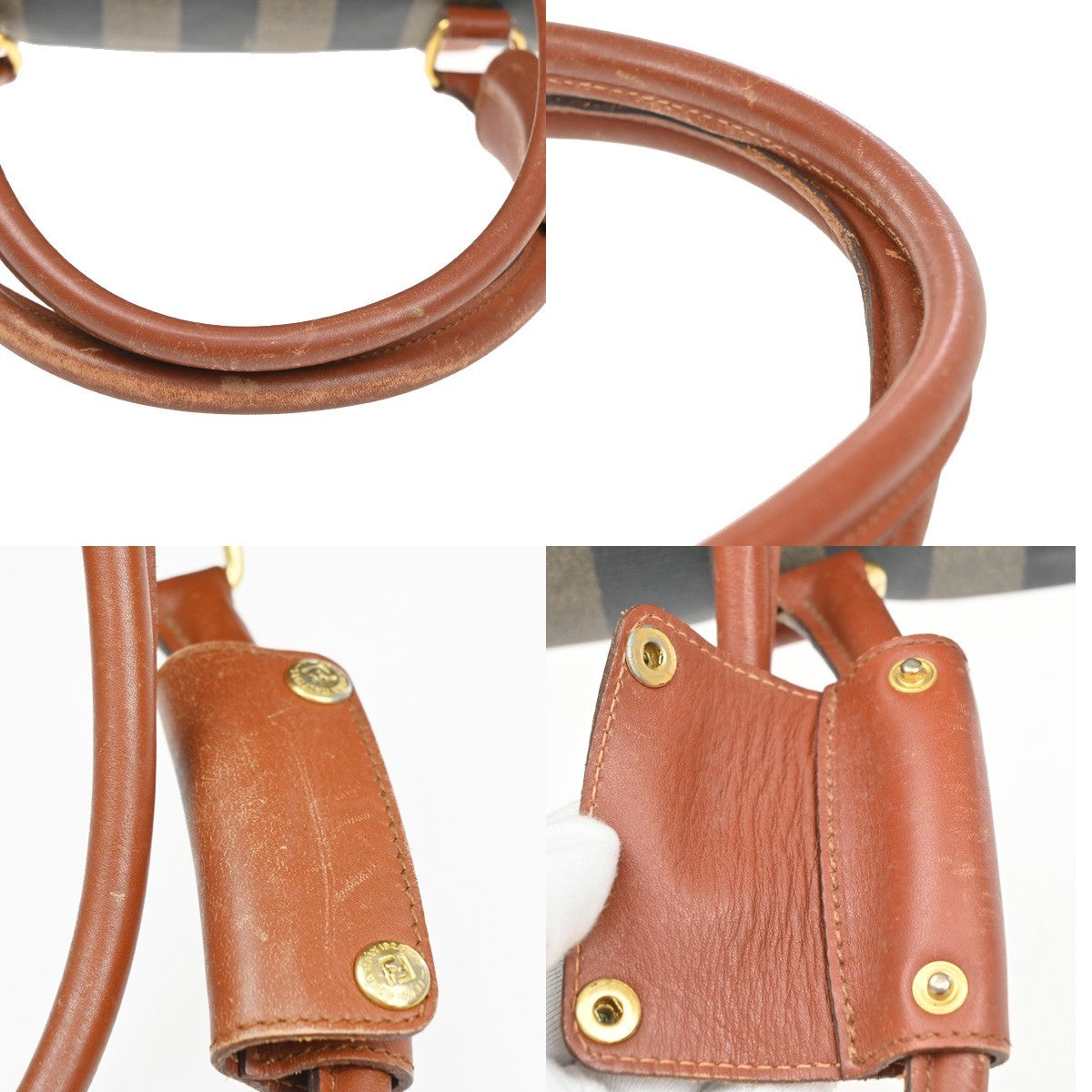 FENDI Logo Pequin Travel Boston 2Way Hand Bag PVC Leather Brown Italy 30YJ156