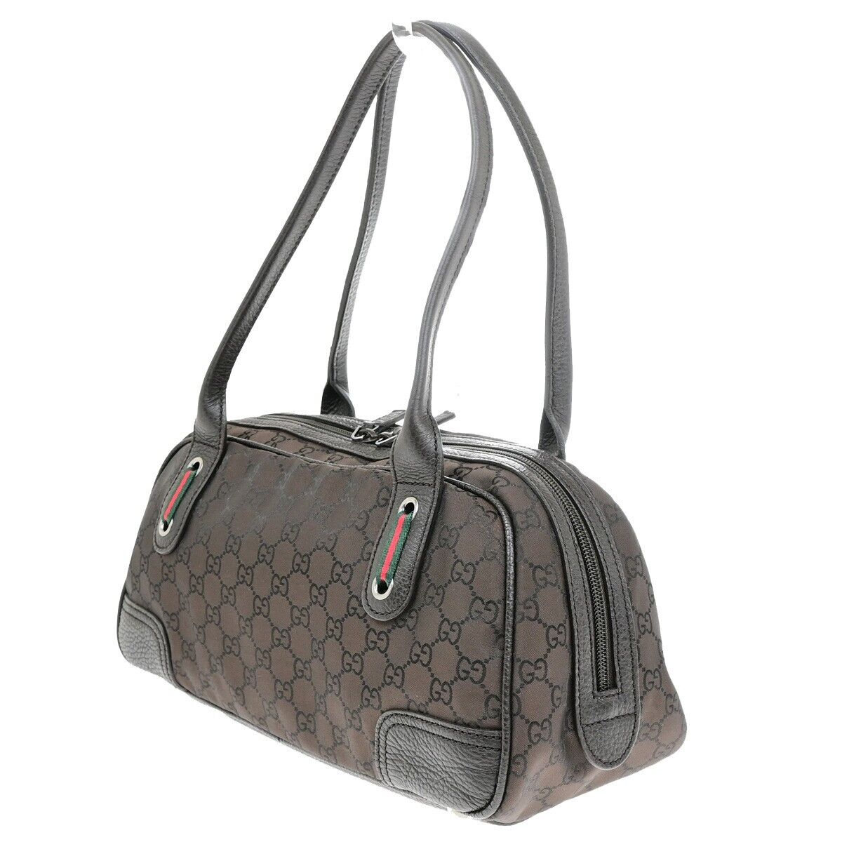 GUCCI Sherry GG pattern Shoulder Bag Nylon Leather Brown Silver Italy 86KA560