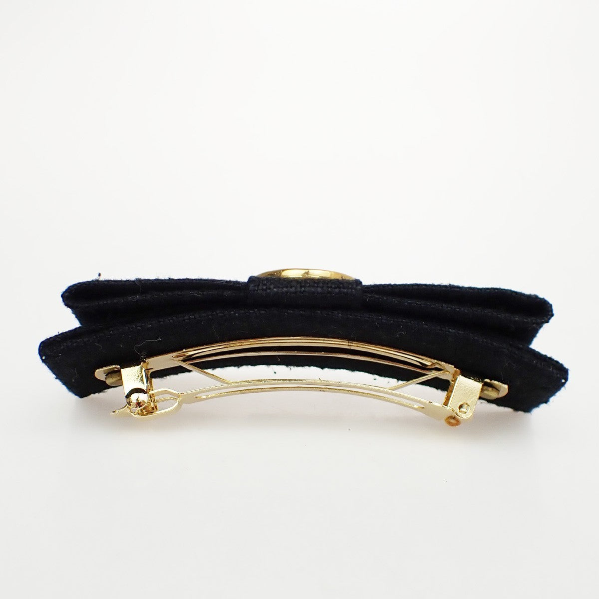 CELINE Logo Double Circle Ribbon Hair Clip Barrette Canvas Black GHW 09KB604