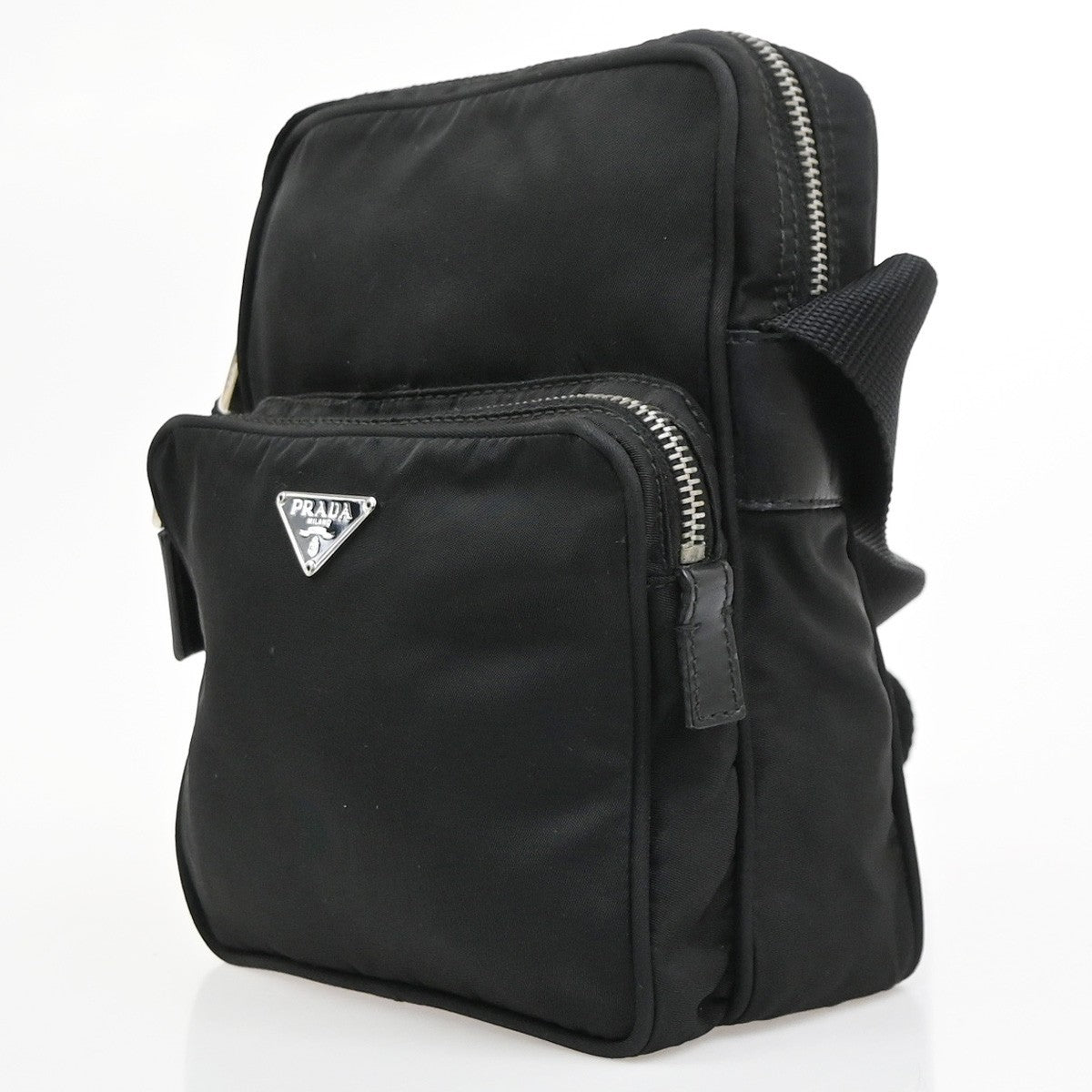 PRADA Logo Crossbody Shoulder Bag Nylon Leather Black SHW Italy 31MA686