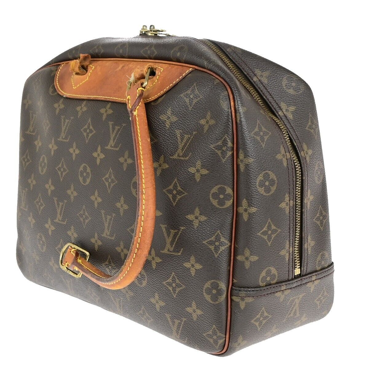 LOUIS VUITTON LV Logo Deauville Hand Bag Monogram Leather Brown M47270 61EC991