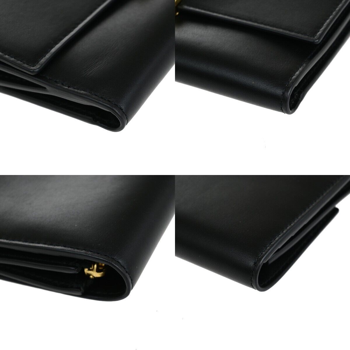 BOTTEGA VENETA Logo Long Trifold Wallet Leather Black Gold Italy 05EC051