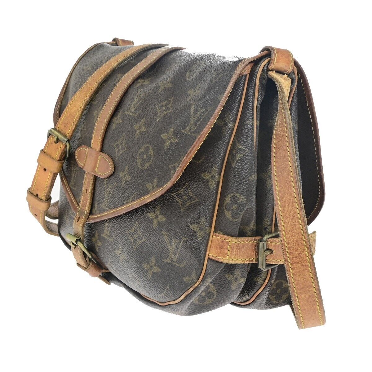 LOUIS VUITTON Logo Saumur 30 Shoulder Bag Monogram Leather Brown M42256 30HC017