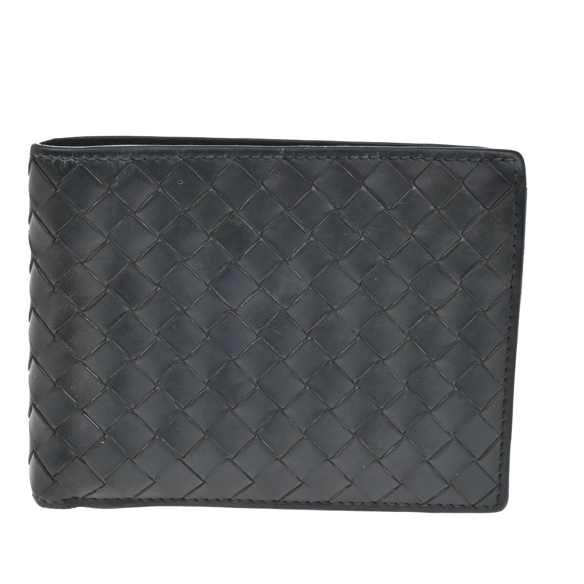 BOTTEGA VENETA Logo Intrecciato Bifold Compact Wallet Leather Navy Blue 07EE239