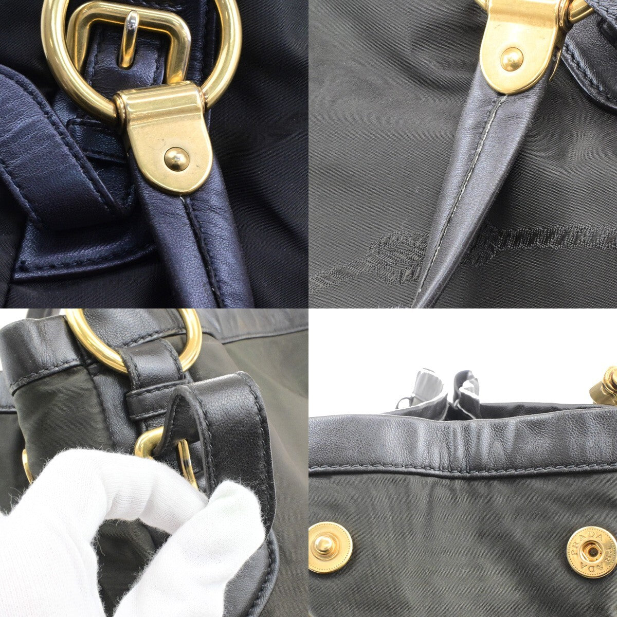 PRADA Logo Tessuto Shoulder Hand Bag Nylon Leather Brown Khaki GHW 81EE120