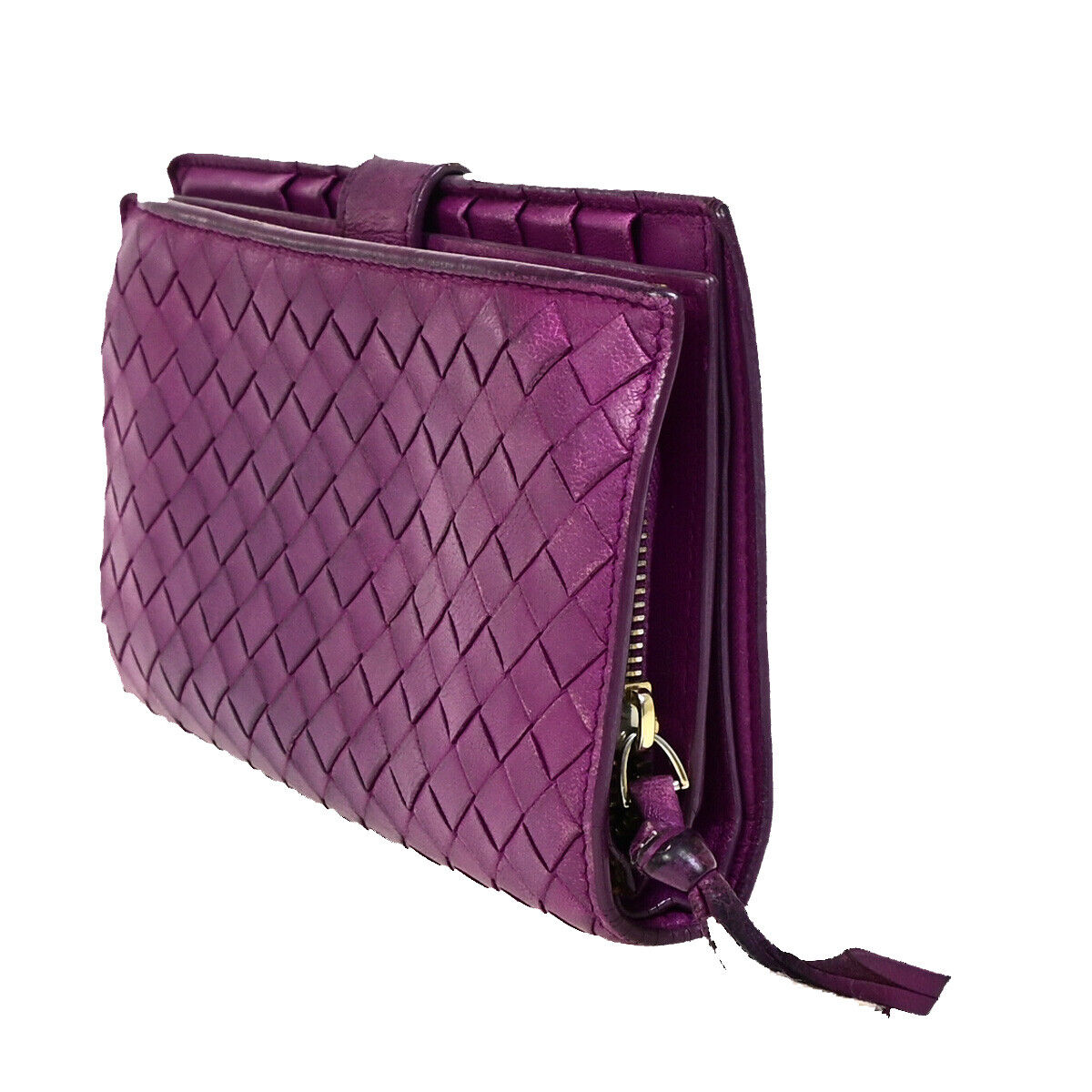 BOTTEGA VENETA Logo Intrecciato Bifold Long Wallet Leather Purple Italy 01EB557