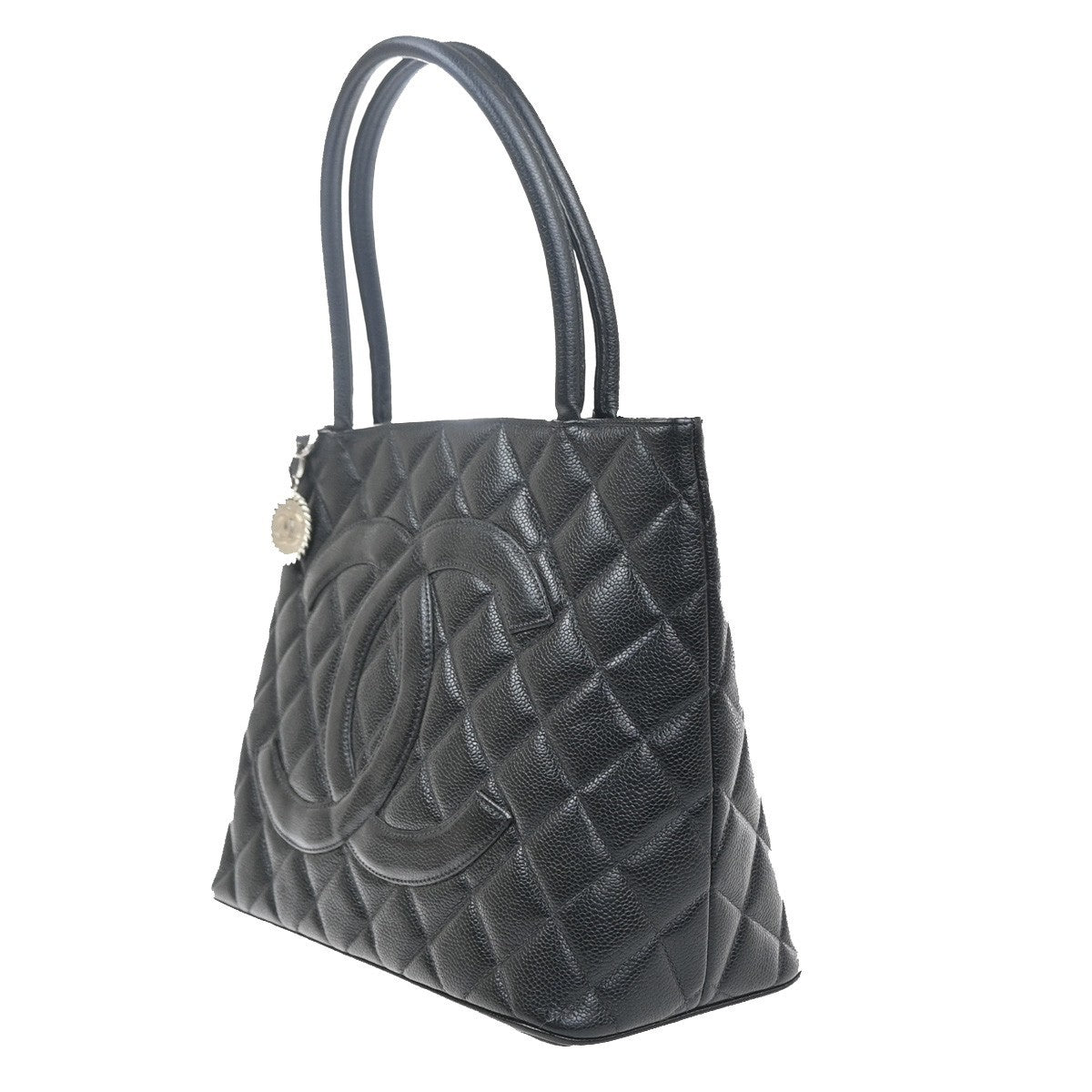 CHANEL CC Medallion Shoulder Bag Grained Calfskin Leather Black SHW VTG 690RL956