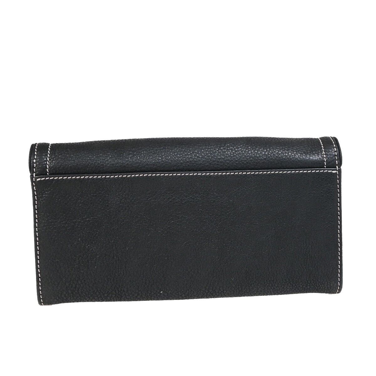 LOEWE Logo Anagram Stitch Bifold Long Wallet Purse Leather Black GHW 67SJ481