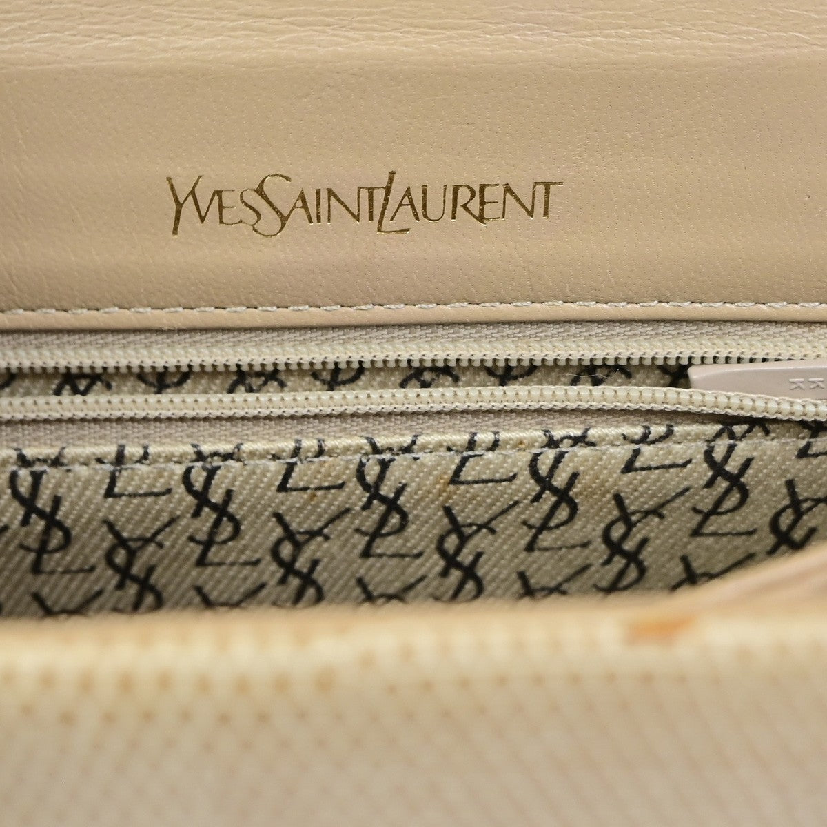 YVES SAINT LAURENT YSL Logo Mini Shoulder Bag Embossing Leather Beige 80YJ272