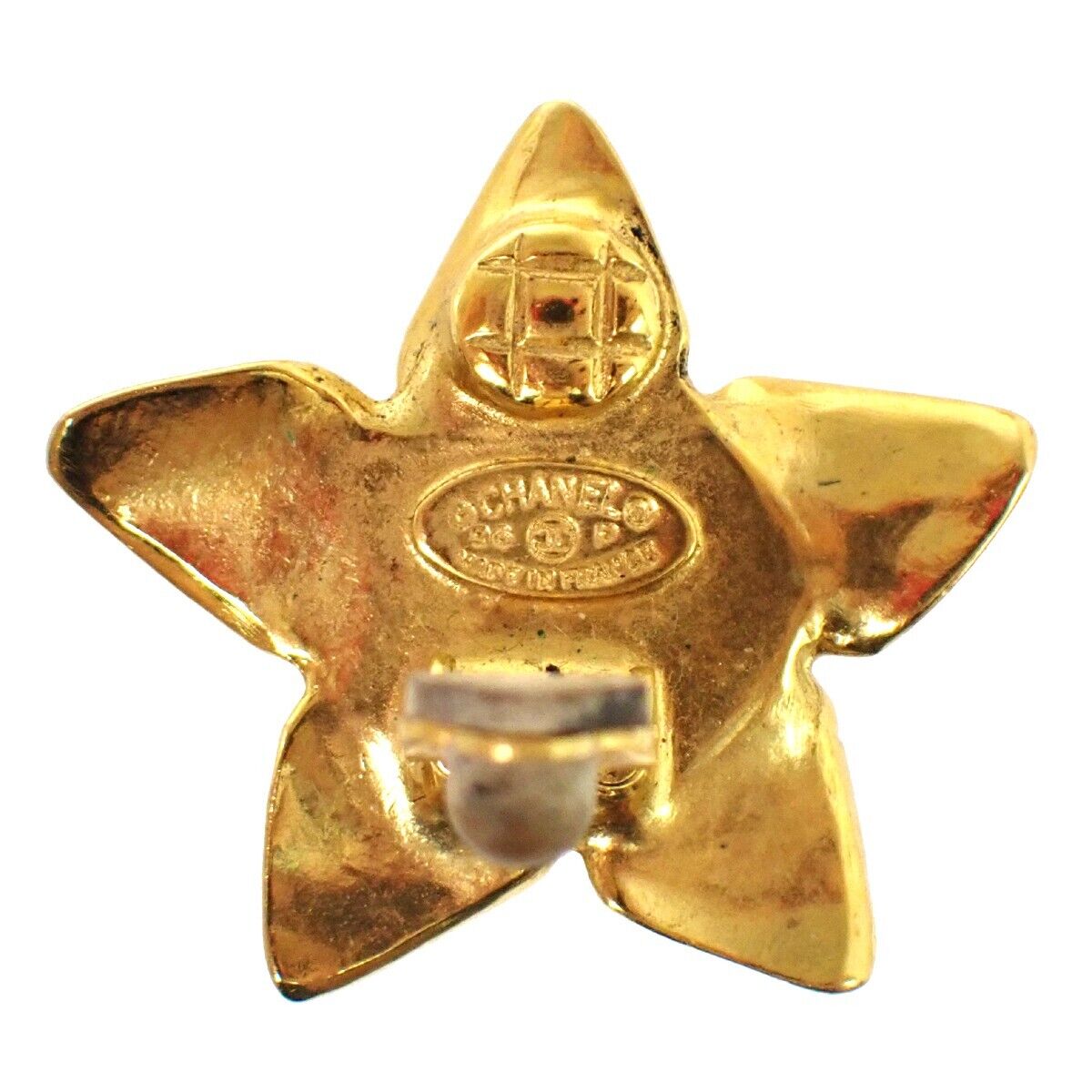 CHANEL CC Star Earrings 96P Clip-On Imitation Pearl GHW France Vintage 80RH409
