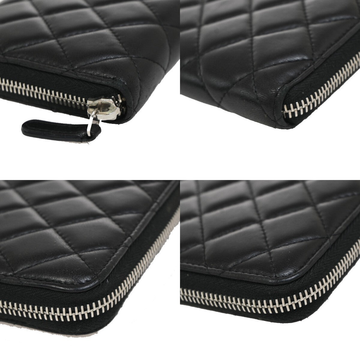 CHANEL CC Logo Matelasse Zip Around Long Wallet Leather Black Silver 10RF286