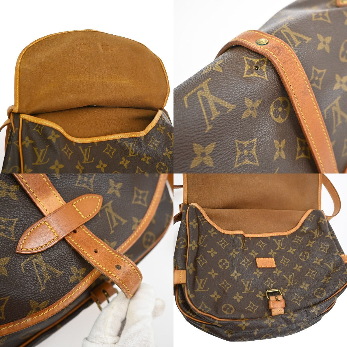 LOUIS VUITTON Logo Saumur 30 Shoulder Bag Monogram Leather Brown M42256 82YJ182