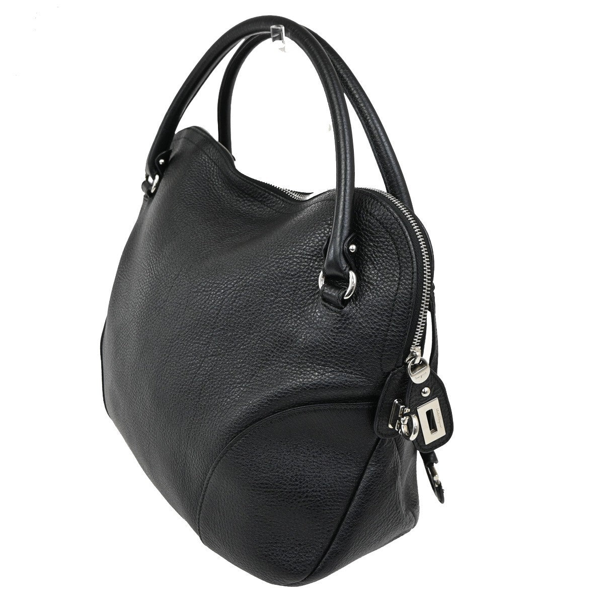 SALVATORE FERRAGAMO Logo Gancini Shoulder Hand Bag Leather Black 30TA292