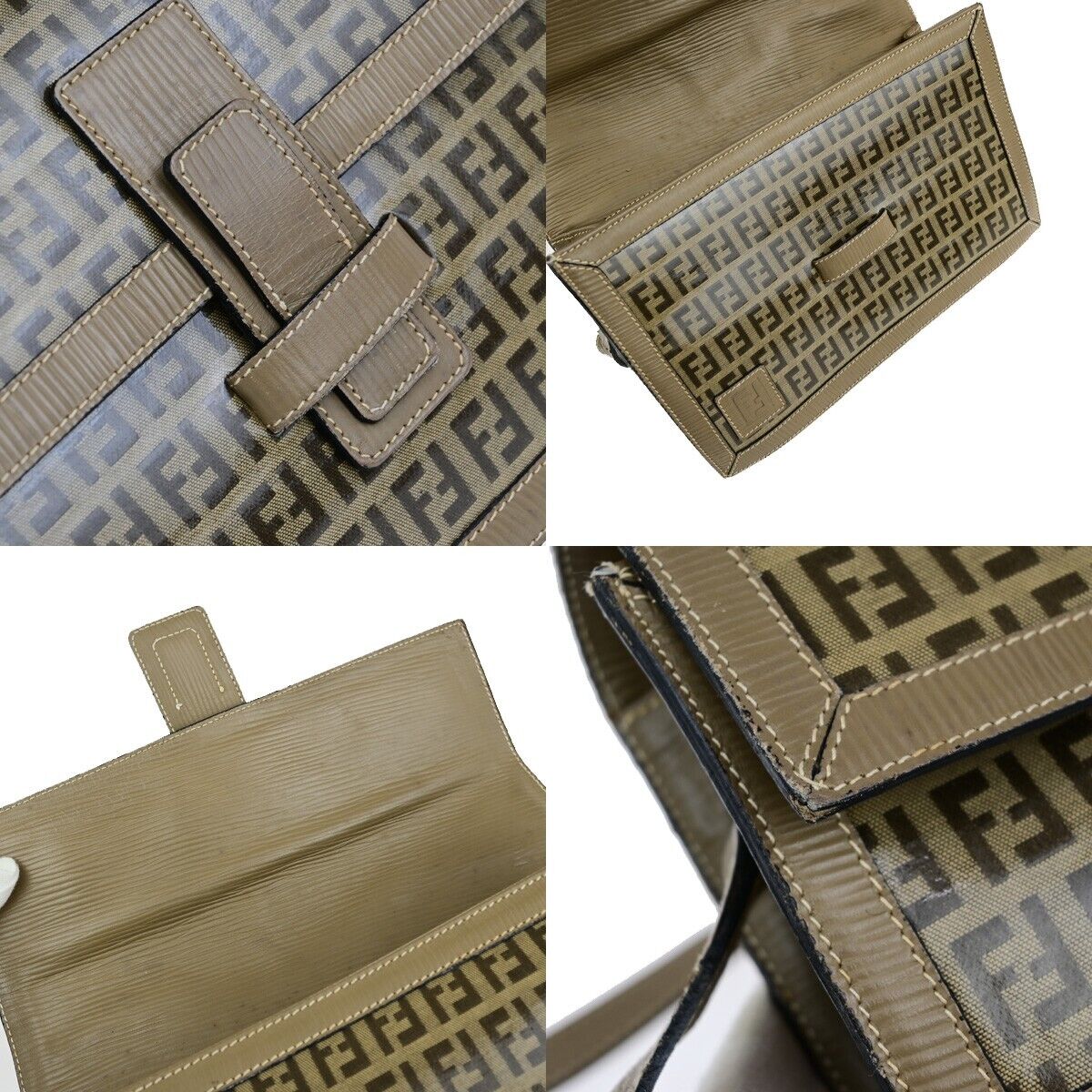 FENDI Logo Zucca Pattern Shoulder Bag Coating Canvas Leather Brown 62KA415