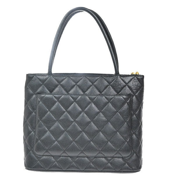 CHANEL Medallion Matelasse Shoulder Bag Grained Calfskin Leather Black 338RP060