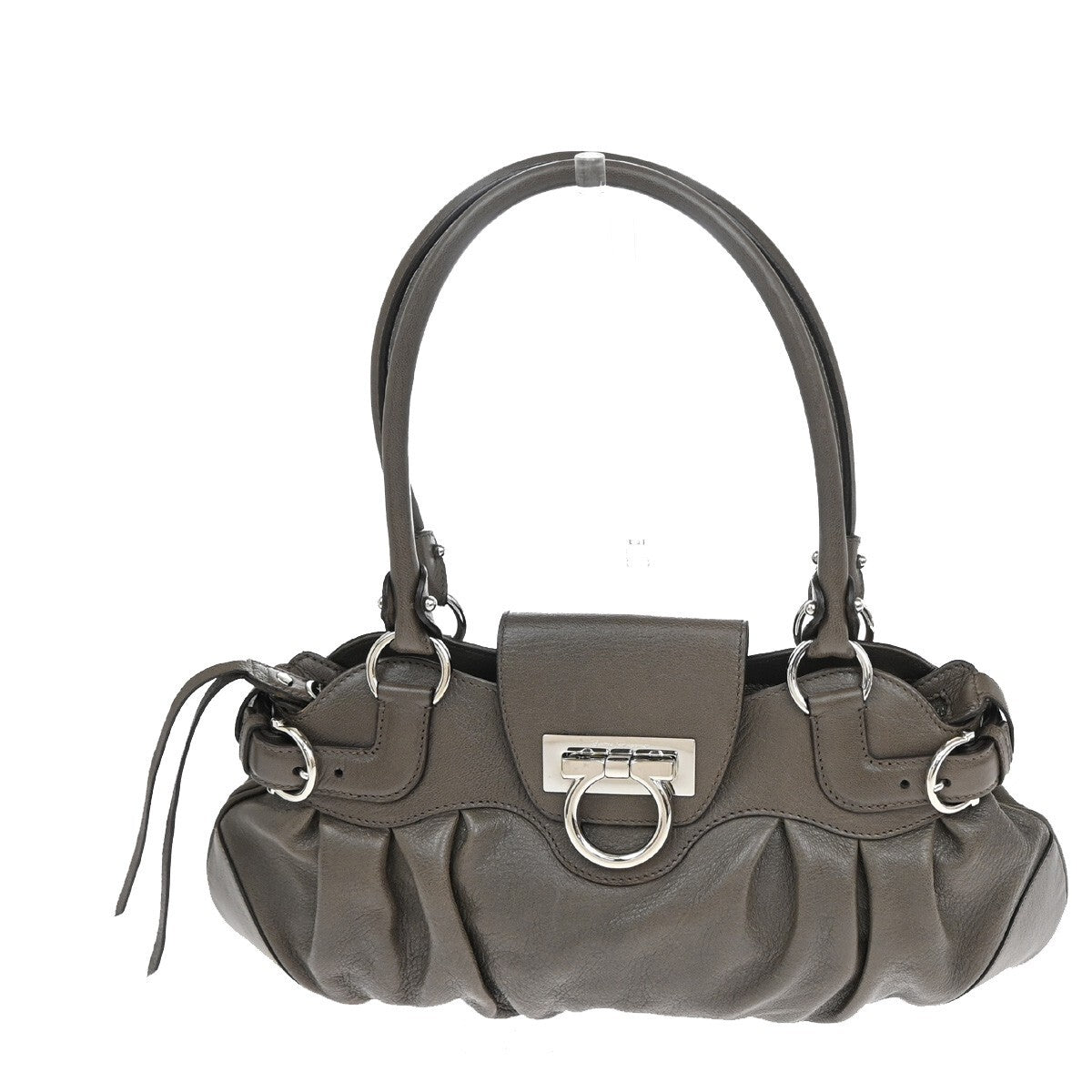 SALVATORE FERRAGAMO Logo Marisa Gancini Shoulder Bag Leather Gray Italy 69FB813