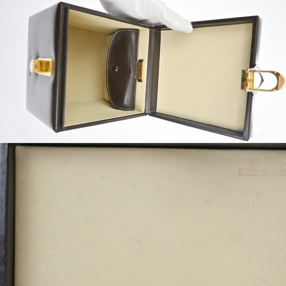 LOEWE Logo Square vanity Handbag Leather GHW Brown Spain 96TA699