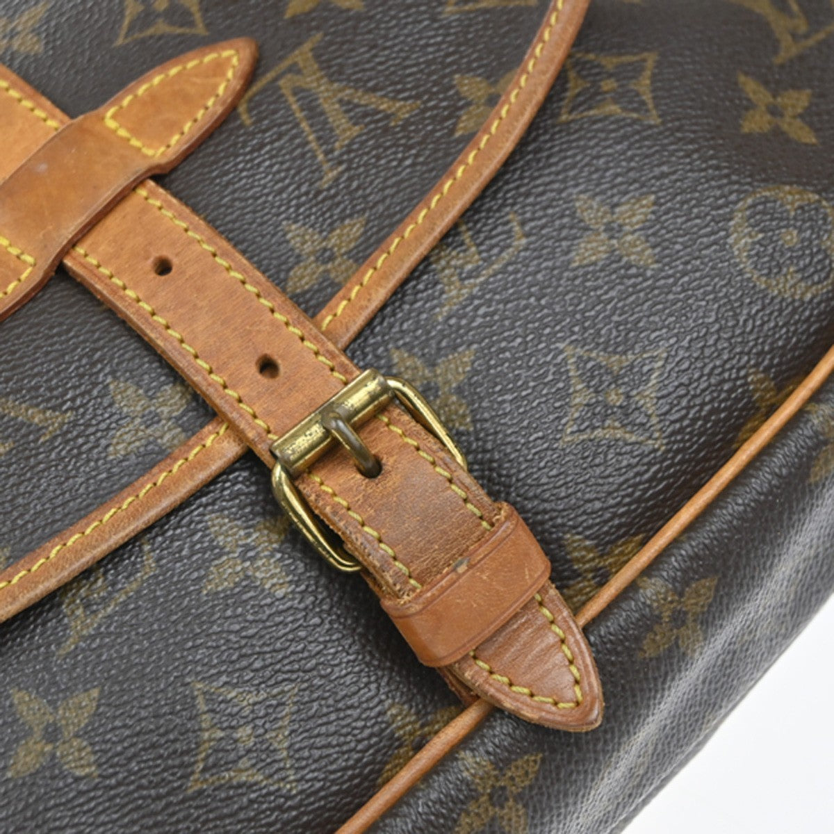 LOUIS VUITTON Logo Saumur 30 Shoulder Bag Monogram Leather Brown M42256 73KP436