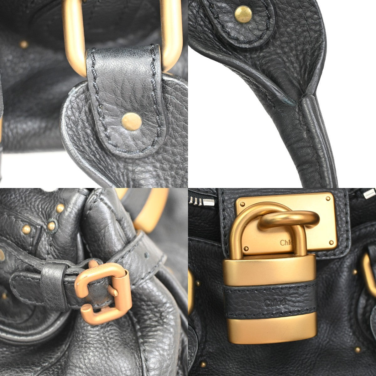 CHLOE Logo Paddington Padlock  Shoulder Handbag Leather Black GHW Italy 620RL739