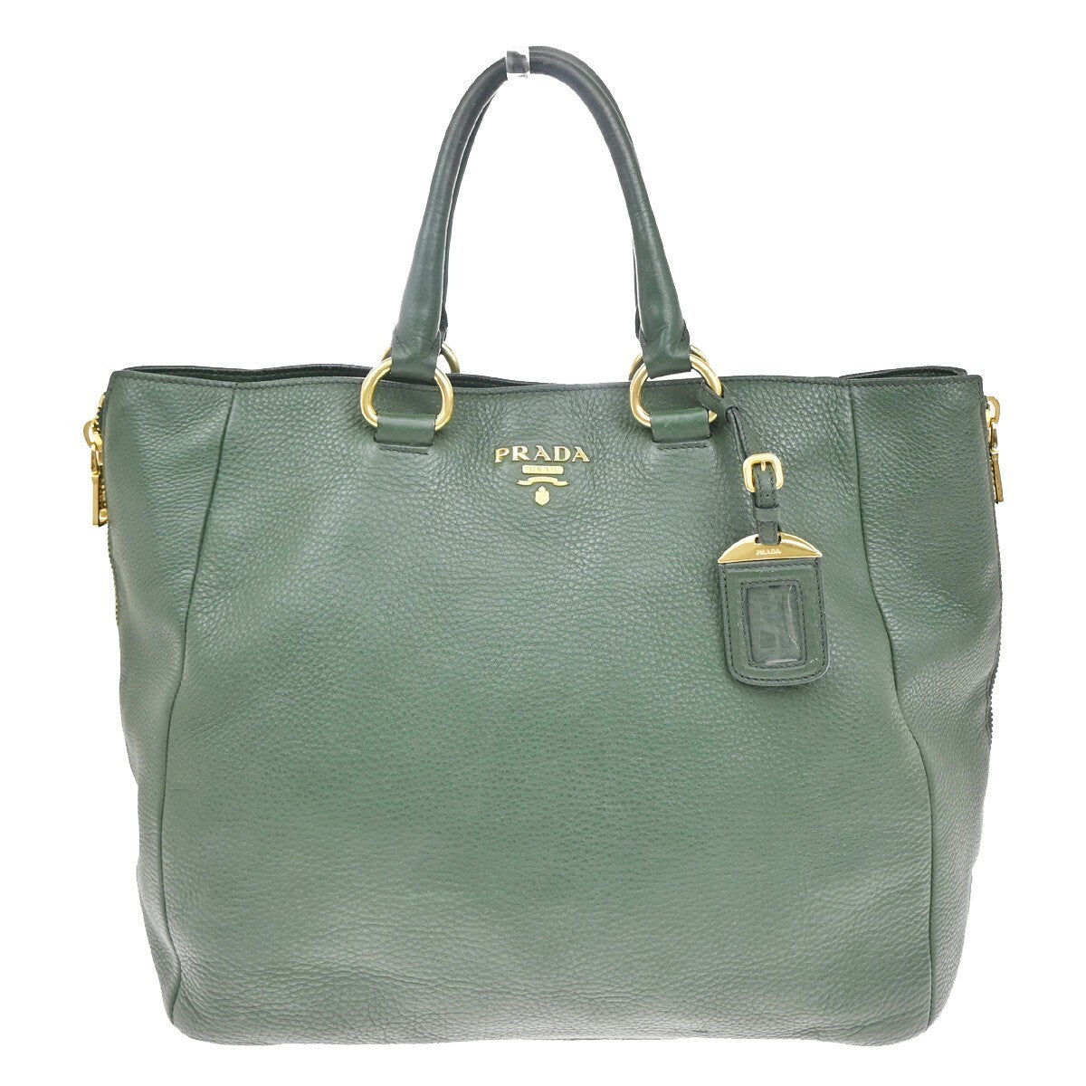 PRADA Logo Shoulder Hand Tote Bag Vitello Daino Leather Green GHW 12FB715