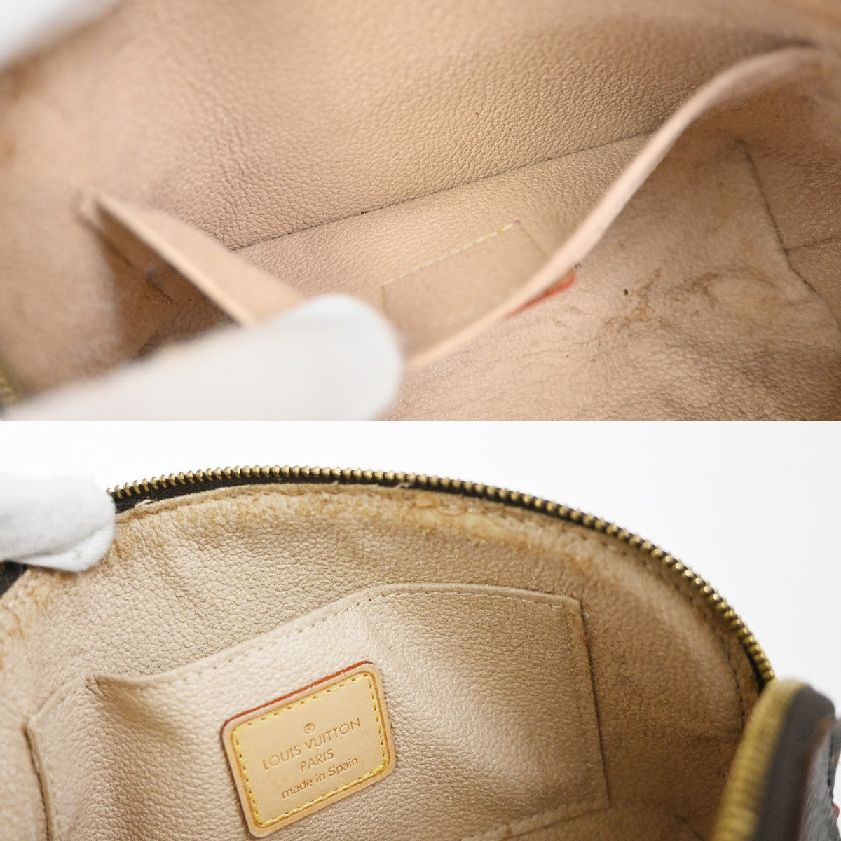 LOUIS VUITTON Logo Pochette Cosmetic Pouch Monogram Leather Brown M47515 04SA006