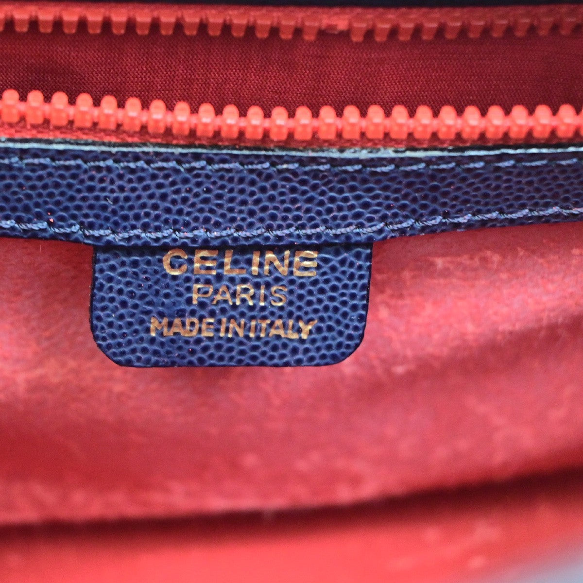 CELINE Logo Shoulder Hand Bag Grained Leather Navy Blue GHW Italy 65KD114