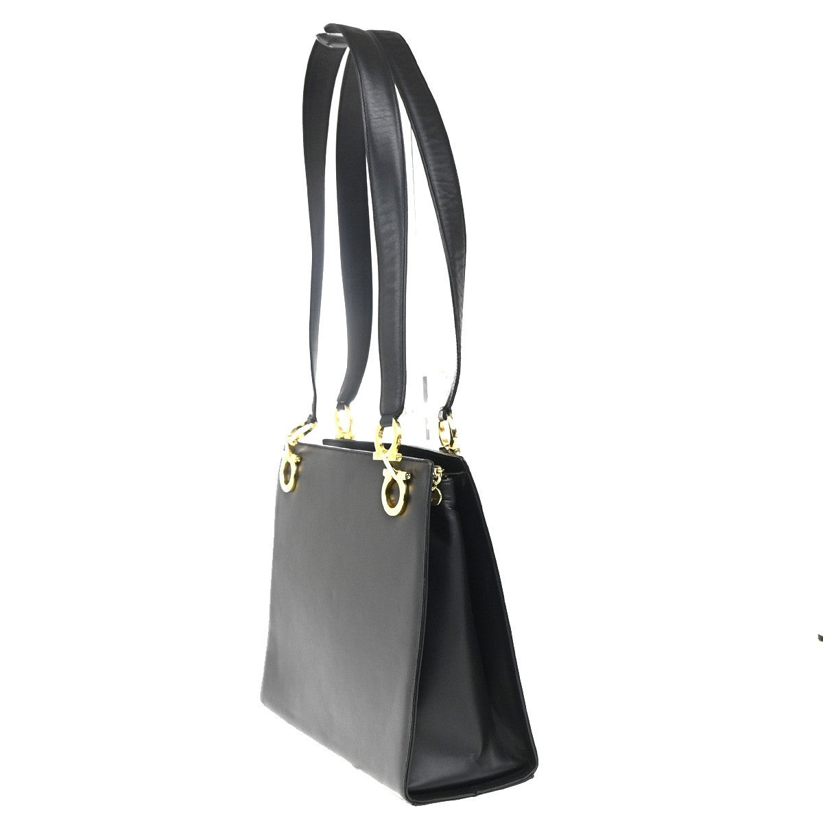 SALVATORE FERRAGAMO Logo Gancini Shoulder Hand Bag Leather GHW Black 30MA179
