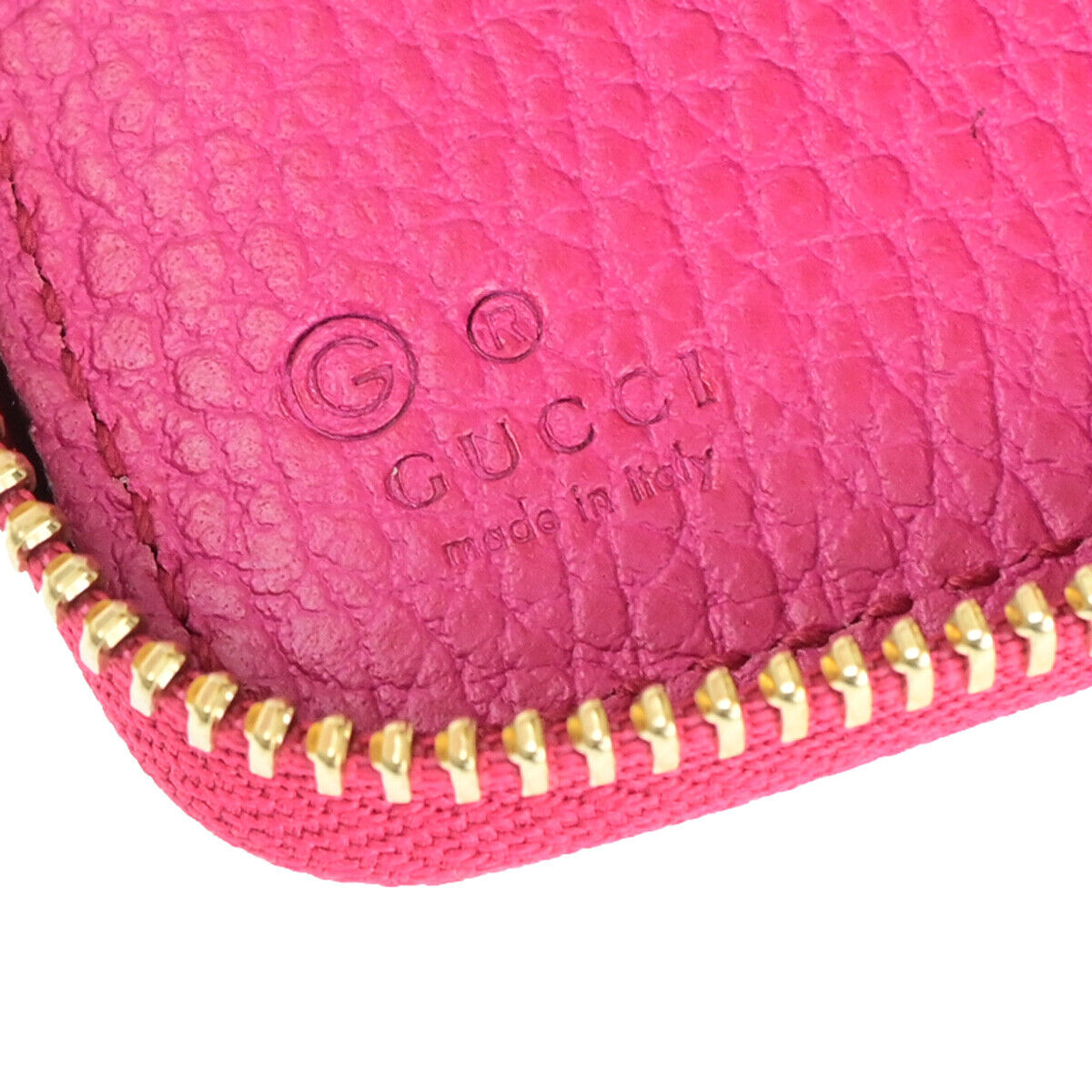 GUCCI Logo Zipper Around Wallet Purse Leather Pink Gold Italy 31RK310