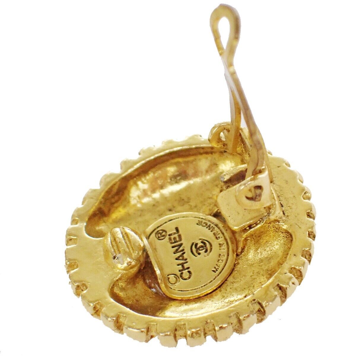 CHANEL CC Logo Round Button Earrings Clip-On GHW Vintage Accessory 39RJ293