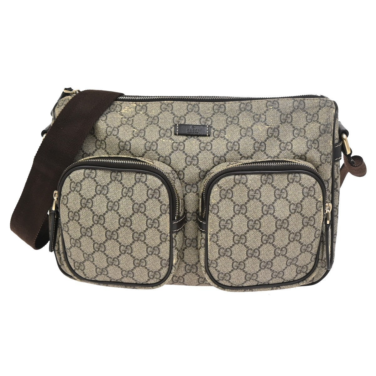 GUCCI GG Pattern Shoulder Messenger Bag Supreme Leather Brown GHW Italy 61KC909