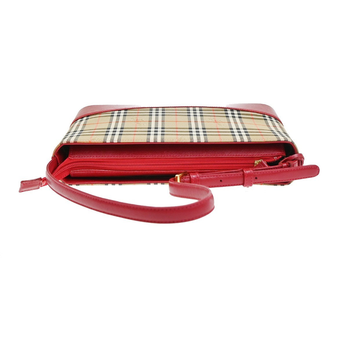 Burberry Logo House Check Handbag Charm Canvas Leather Beige Red GHW 34RL519