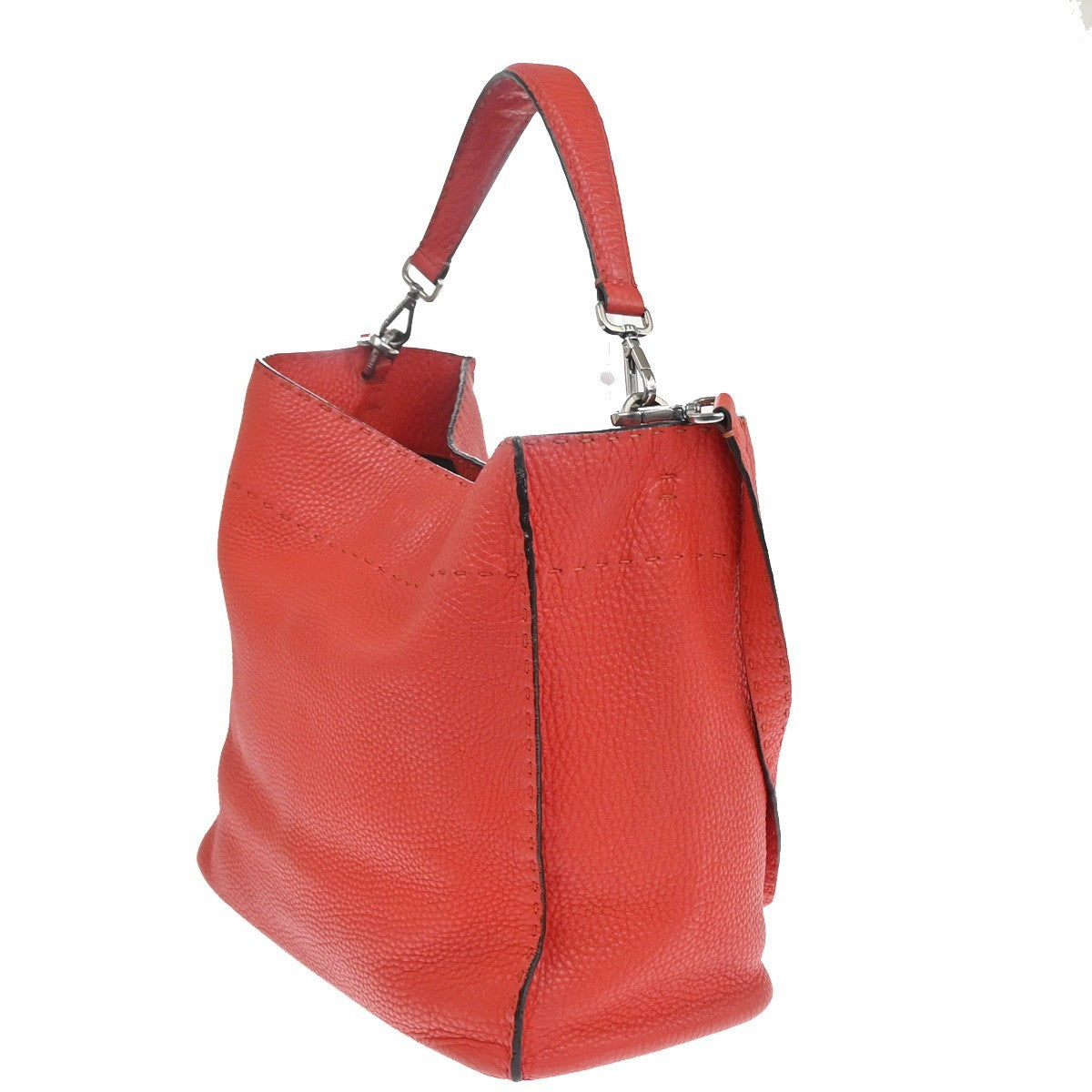 FENDI Logo Selleria Anna 2Way Shoulder Bag Leather Red SHW Italy 71YH887