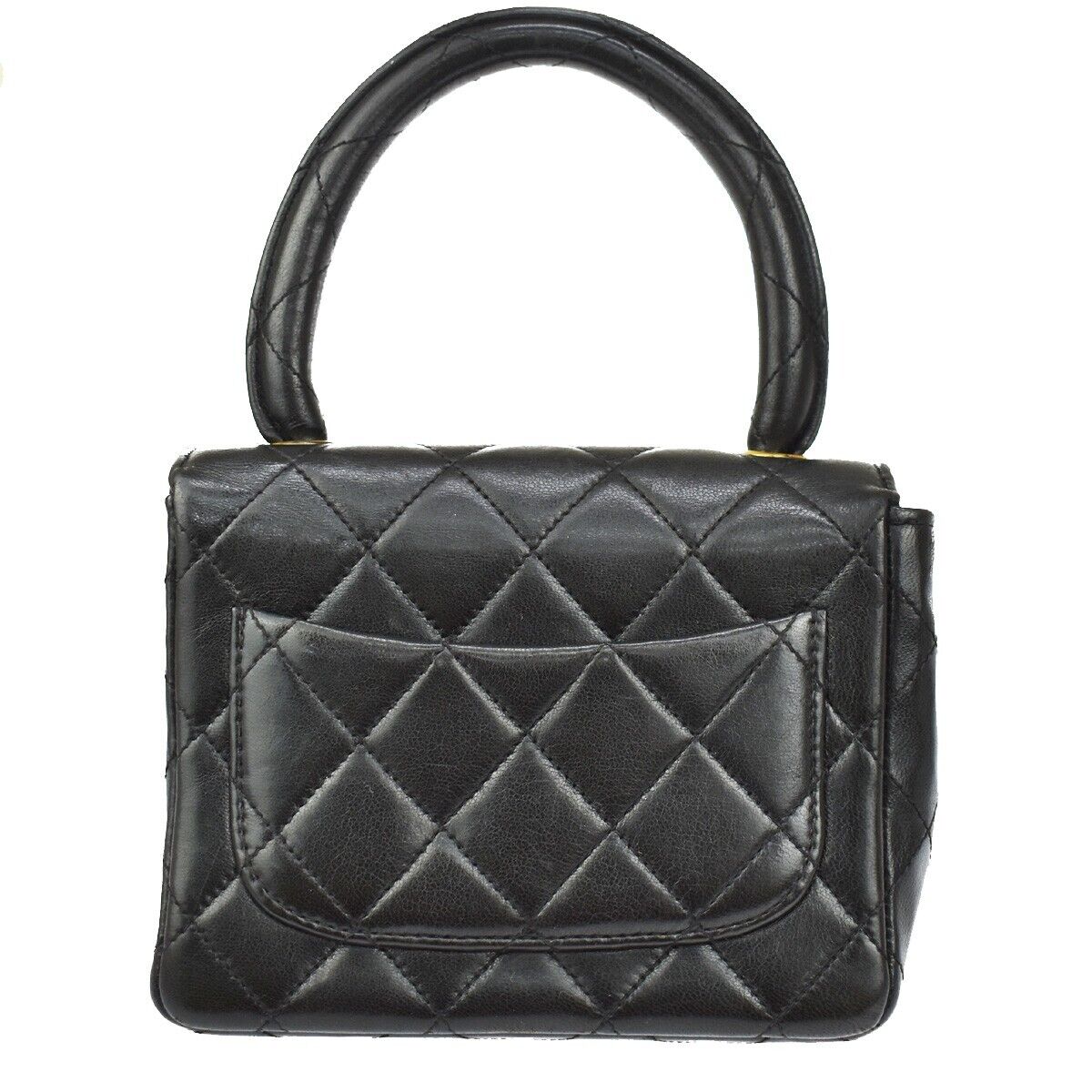 CHANEL CC Matelasse 25 Pair Hand Bag Leather Black Gold Vintage 6019LC172