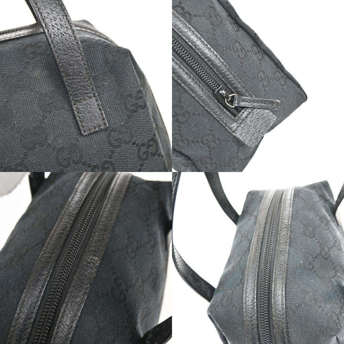 GUCCI GG Logo Pattern Shoulder Bag Canvas Leather Black Gold Italy 32KB494