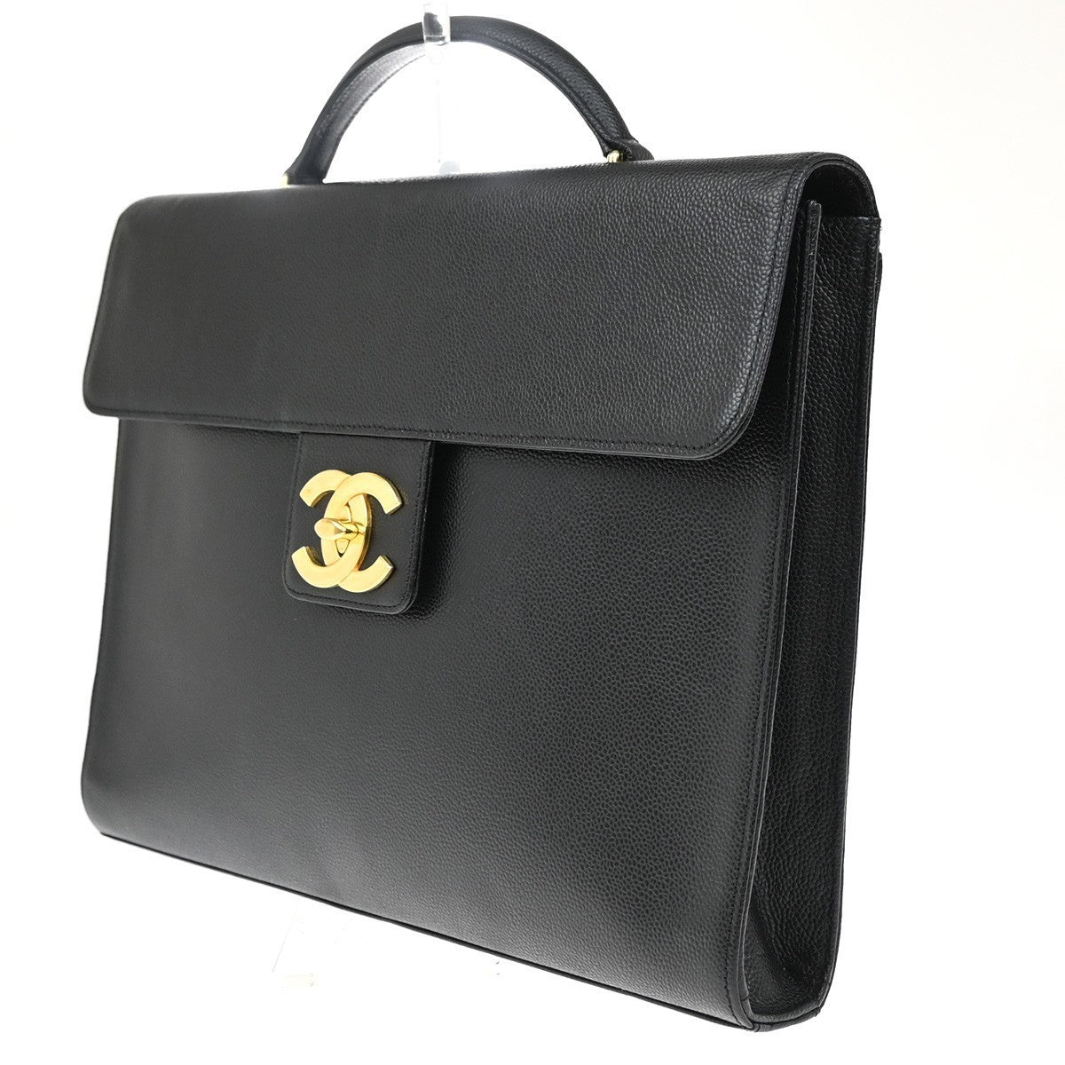 CHANEL CC Logo Business Hand Bag Grained Calfskin Leather Black GHW 375RF927