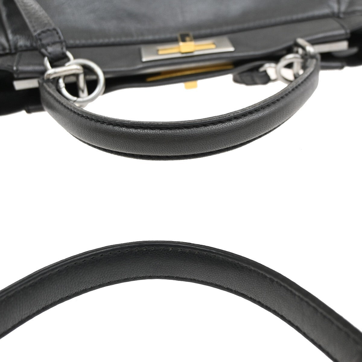 FENDI Logo Peekaboo 2Way Shoulder Hand Bag Leather Black Italy 85EE301