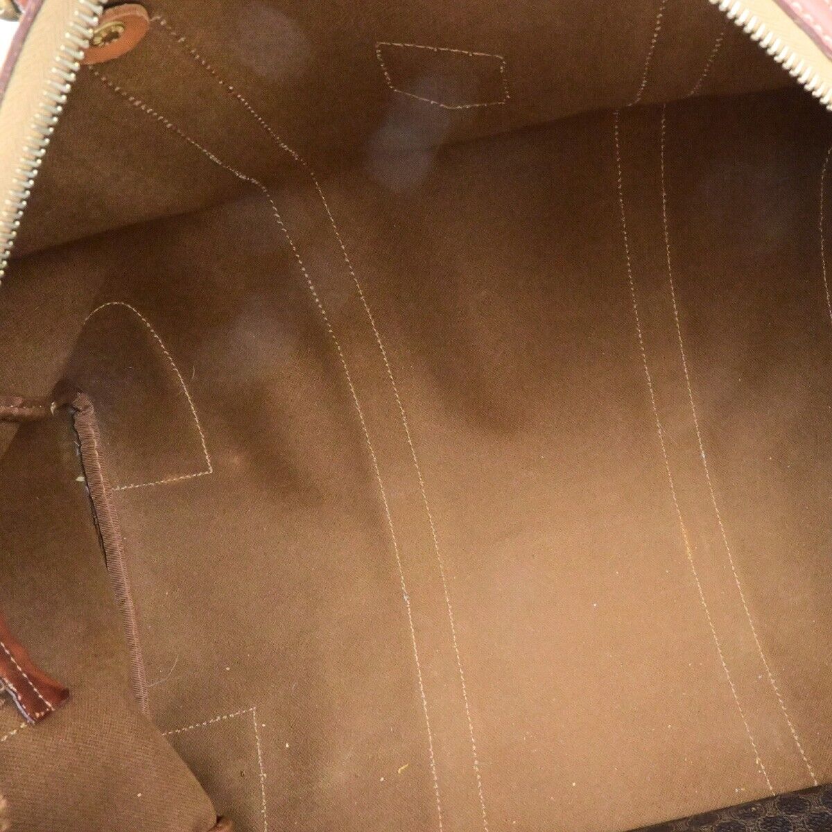 CELINE Macadam Pattern Travel Hand Bag PVC Leather Brown Gold Italy 64ED951