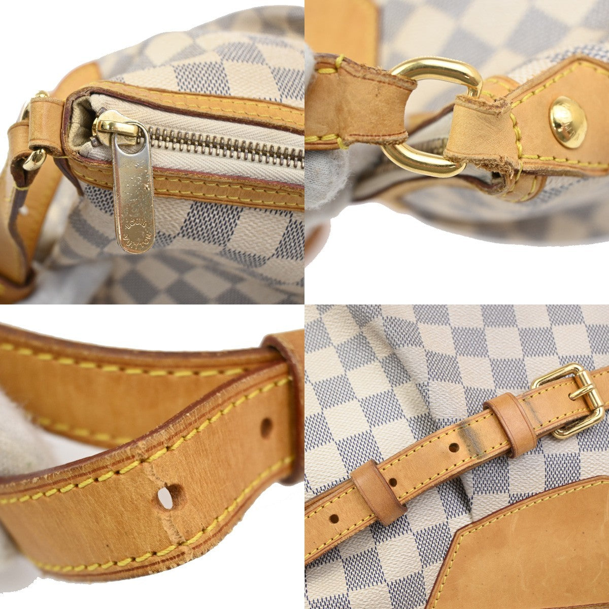 LOUIS VUITTON Siracusa MM Shoulder Bag Damier Azur Leather White N41112 77DA086