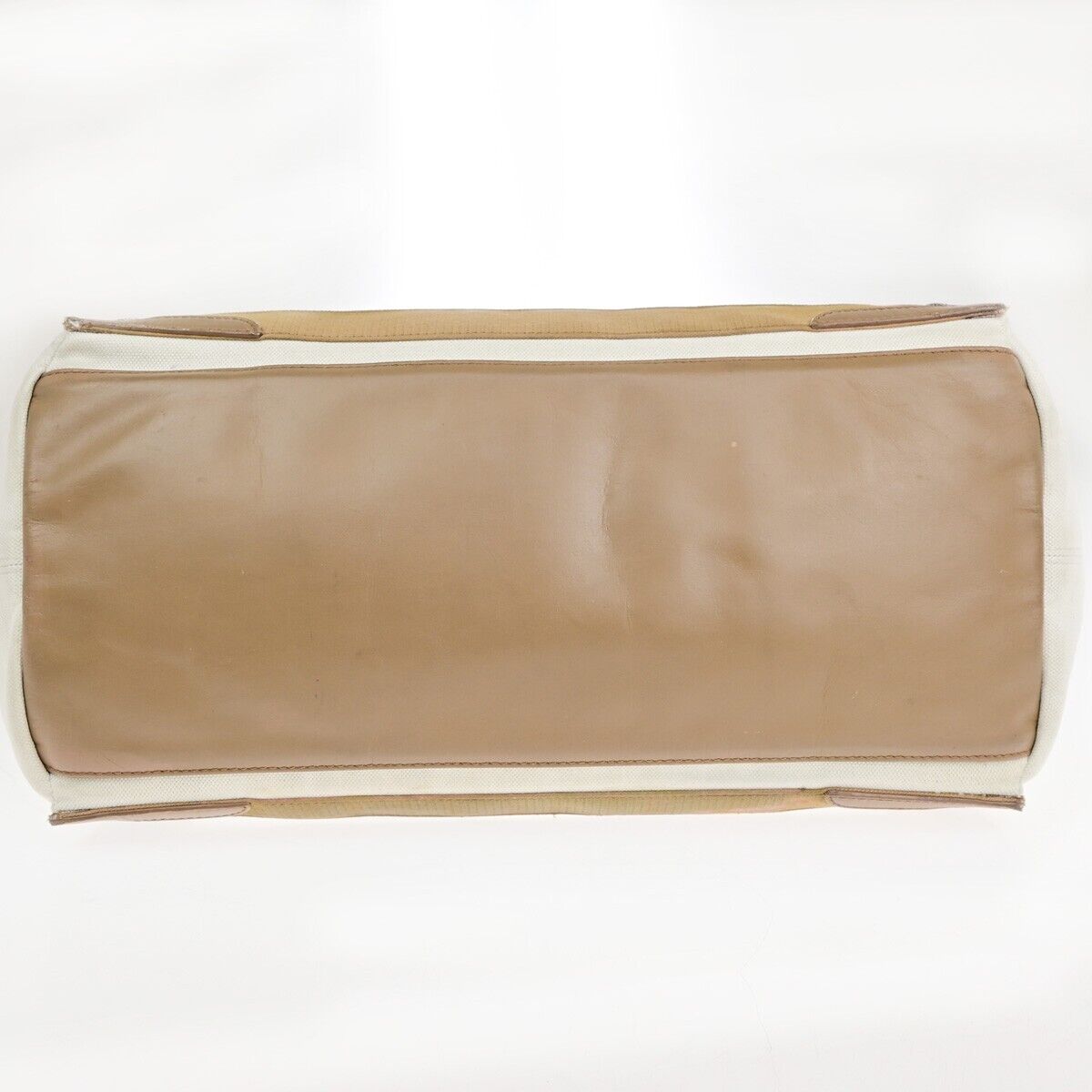 BALENCIAGA Logo Navy Cabas Shoulder Tote Bag Canvas Leather Ivory Brown 33EC031