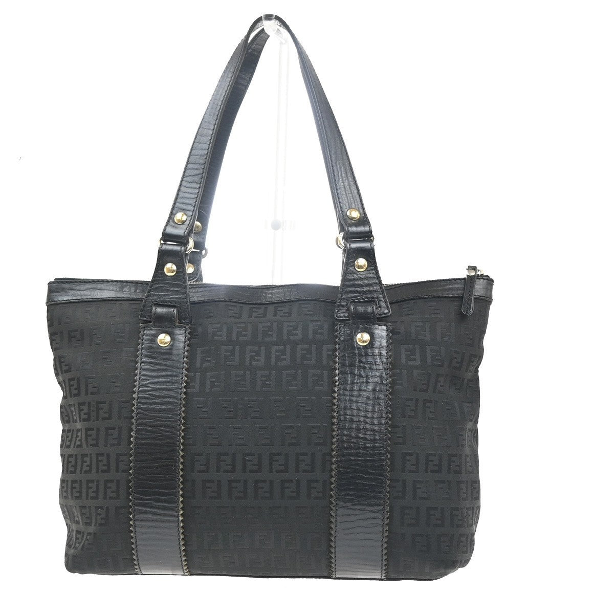 FENDI Logo Zucchino Shoulder Tote Bag Canvas Leather Black GHW Italy 31KP524