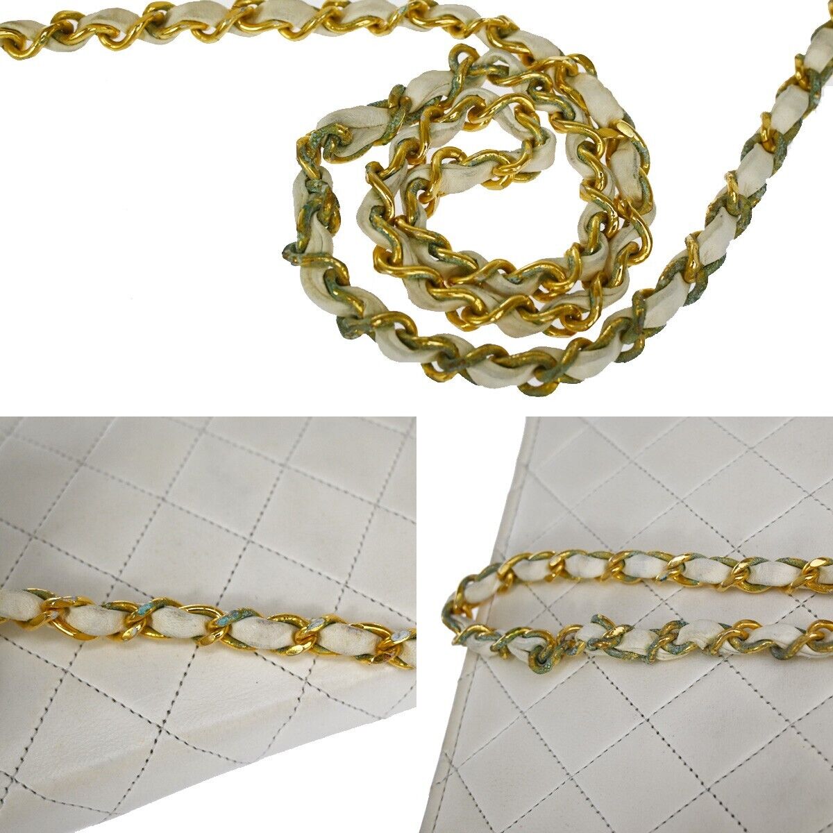 CHANEL CC Full Flap Matelasse 23 Chain Shoulder Bag Leather White GHW 25SH072