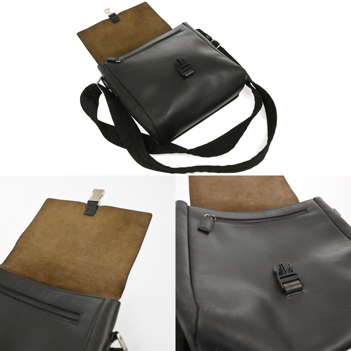 PRADA MILANO Messenger Shoulder Bag Canvas Leather Brown SHW  Italy 68TA661