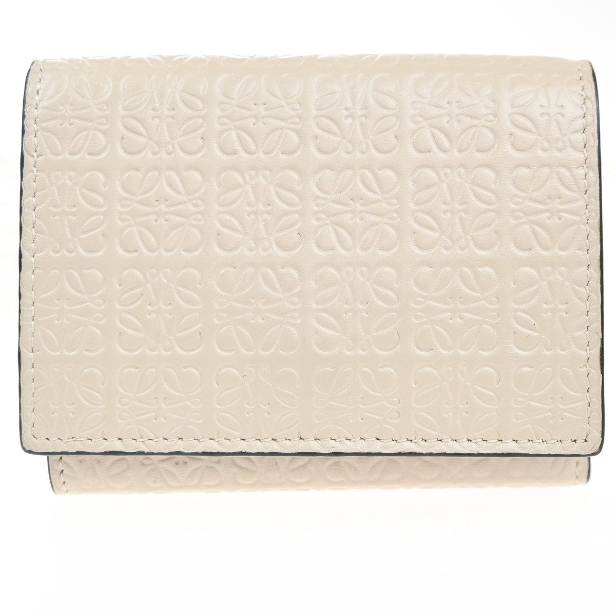 LOEWE Logo Anagram Repeat Trifold Wallet Embossed Leather Beige Spain 69MA294