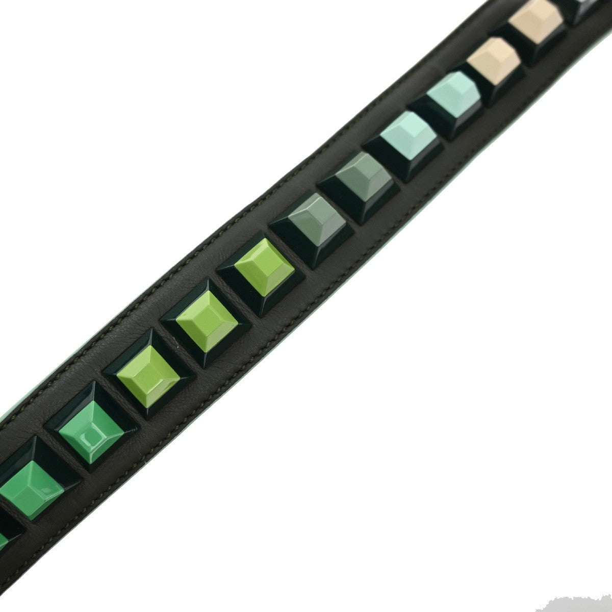FENDI Logo Studs Bag Shoulder Strap Leather Plastic Green Brown GHW 65KP348
