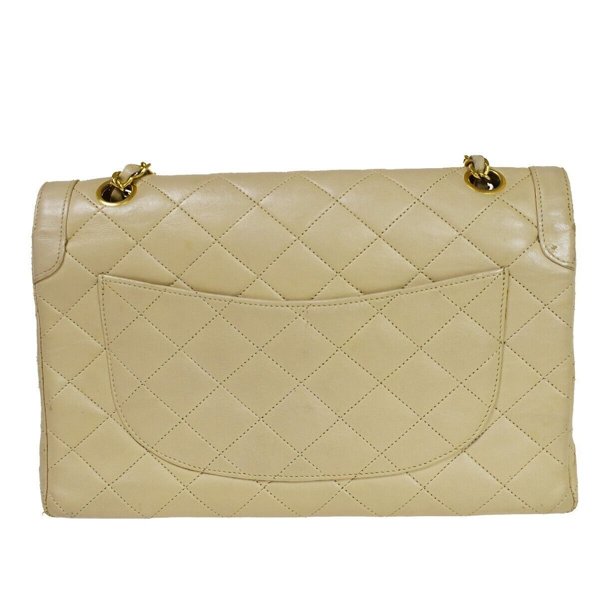 CHANEL CC Double Flap Paris Matelasse Chain Shoulder Bag Beige Vintage 648RH752