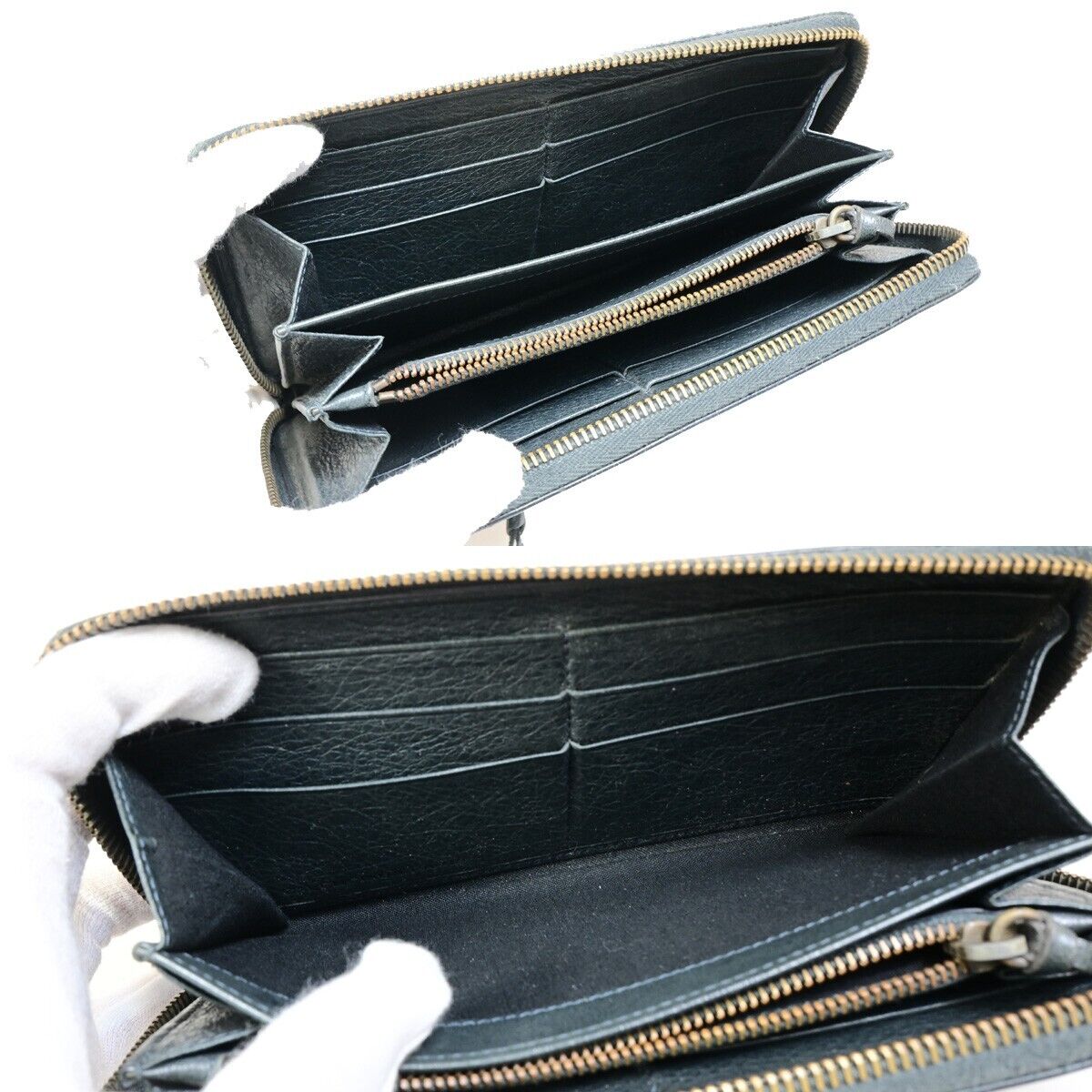 BALENCIAGA Logo Continental Zip Around Long Wallet Purse Leather Gray 01FB096