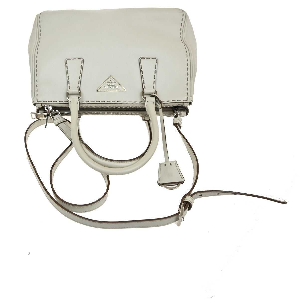 PRADA Galleria 2Way Shoulder Hand Bag Leather Suede White Italy 18CA397