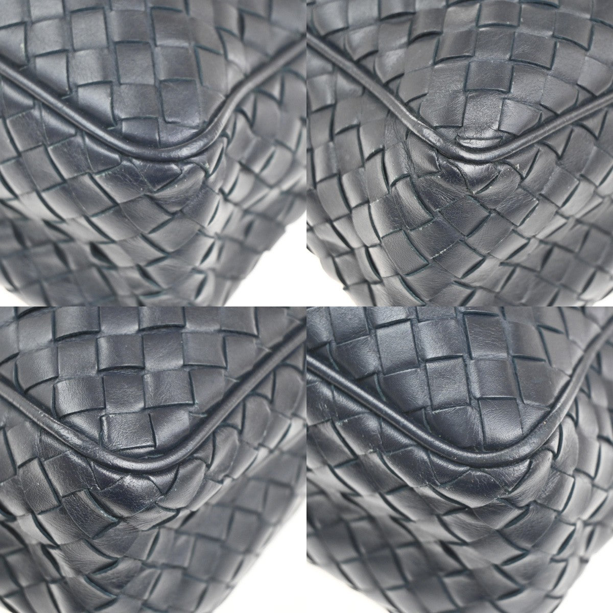 BOTTEGA VENETA Logo Intrecciato Shoulder Bag Leather Navy Blue Italy 12RL854